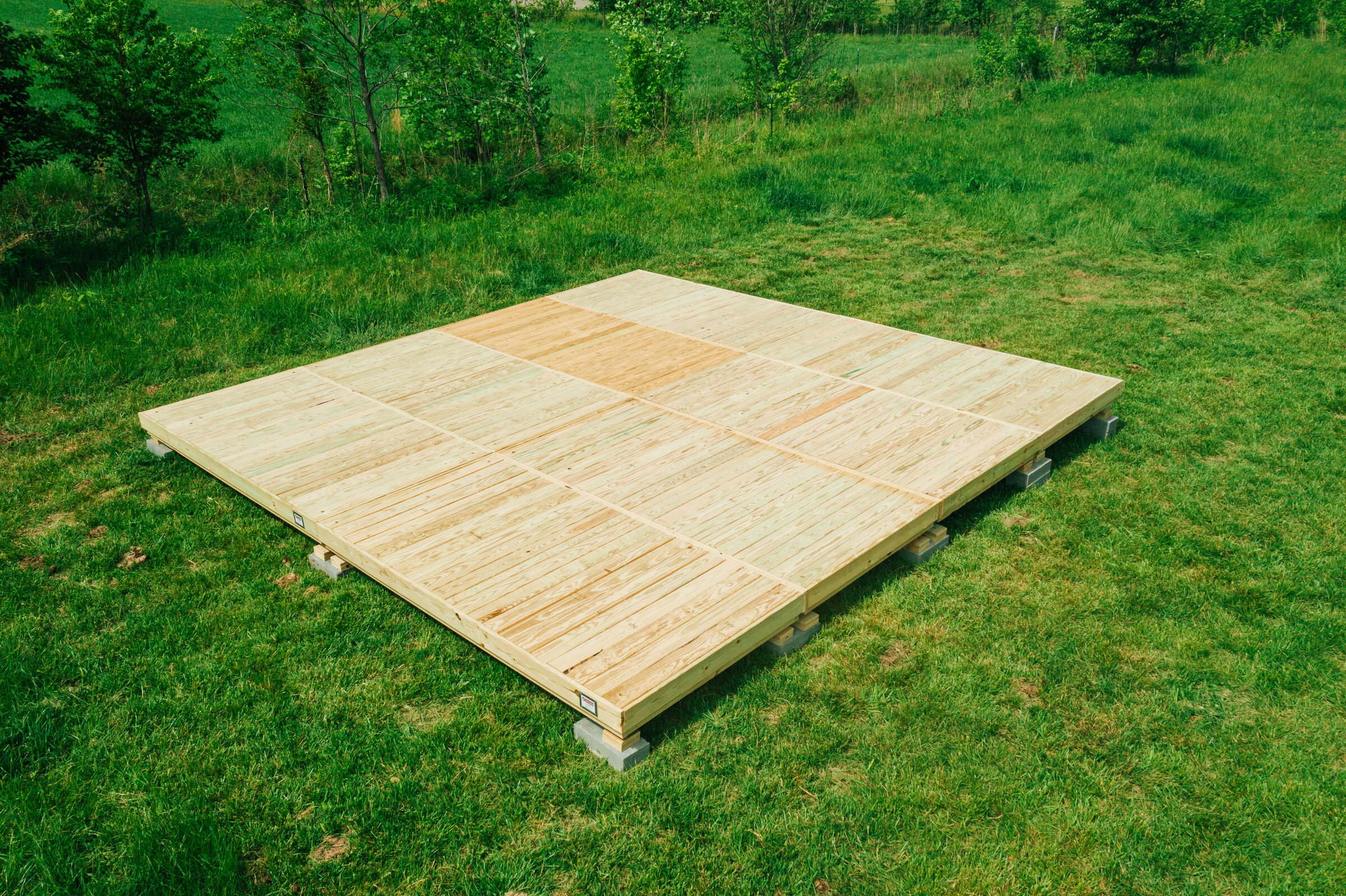 Aerial view of a completed FlatForm platform installed on an open site