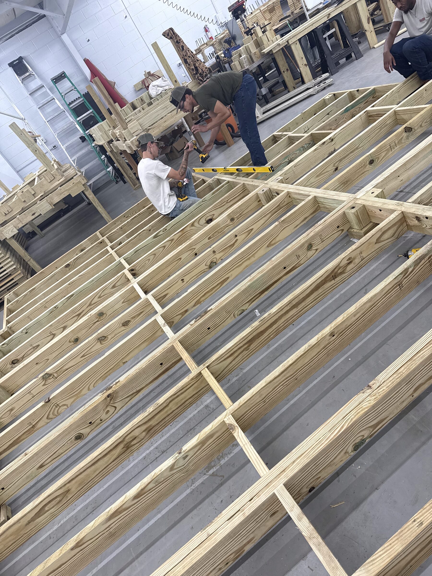 FlatForm platform framing laid out during shop assembly